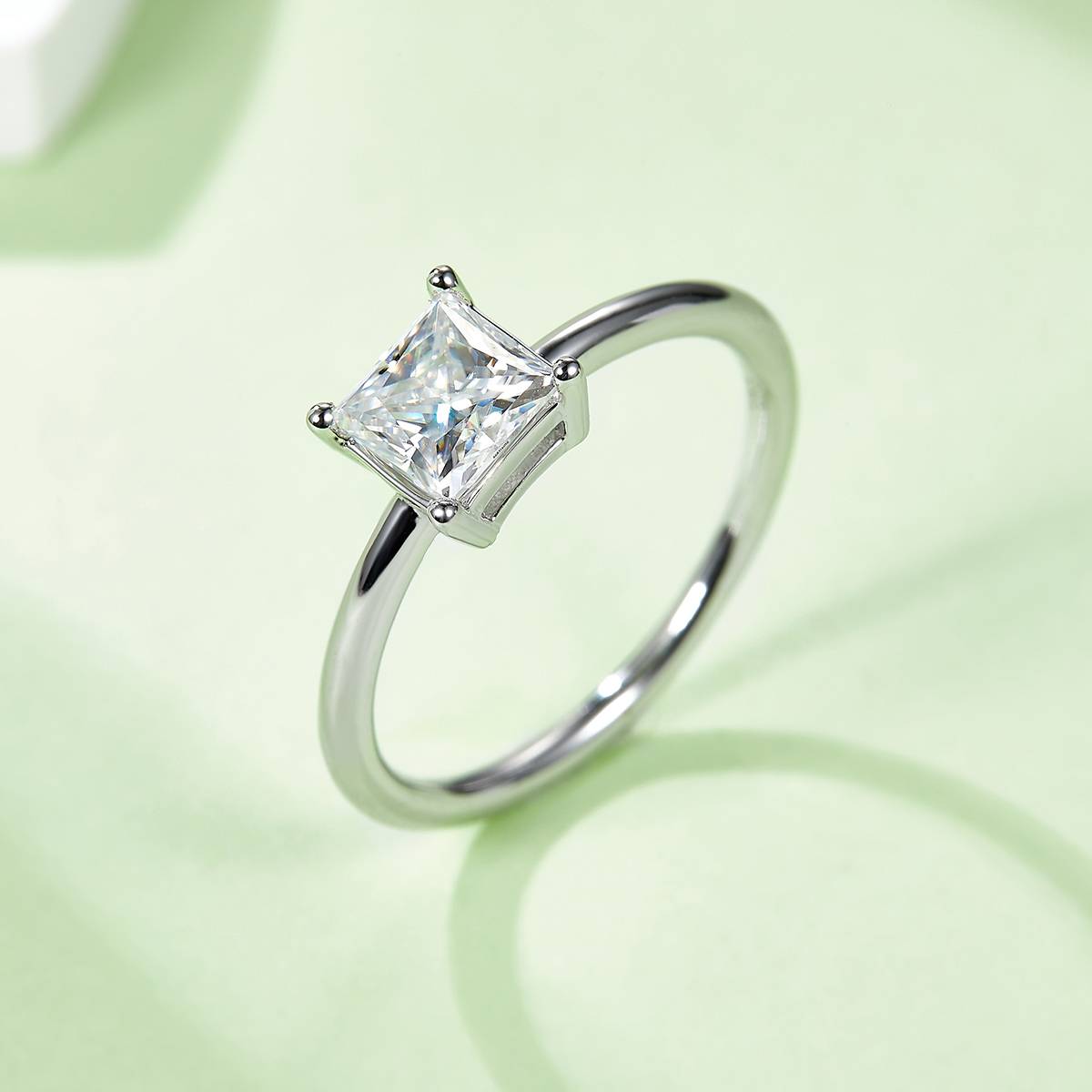 Classic Square S925 Silver Plated Platinum Moissanite Diamond Women's Ring 1.0 Carat D-Class